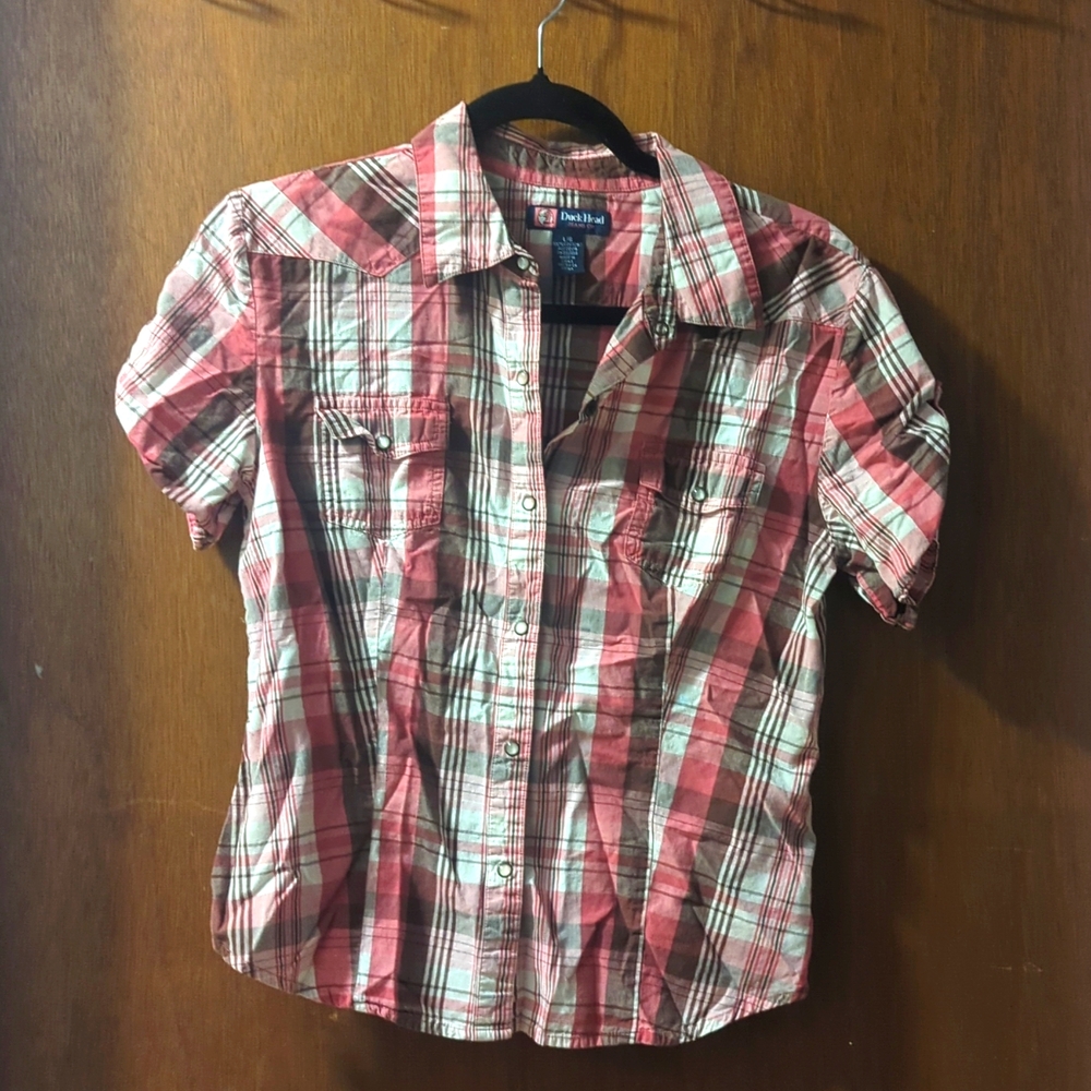 Short Sleeve Pearl Snap Top - Size L